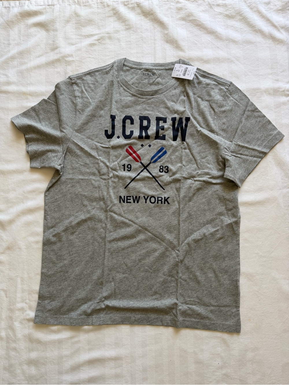 J.Crew Gray Crewneck Tee with Red & Blue Oar Graphic